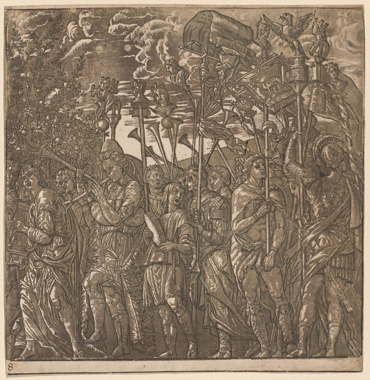 Julius Caesarin voitto: Sotilaat kantavat lippuja ja tasoja, 1593-1599. tekijältä Andrea Andreani