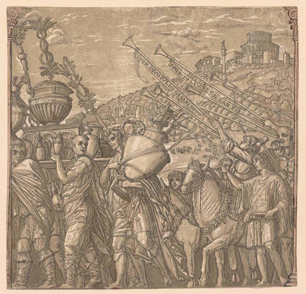 Julius Caesarin voitto: Maljakoita kantavat sotilaat, 1593-1599. tekijältä Andrea Andreani