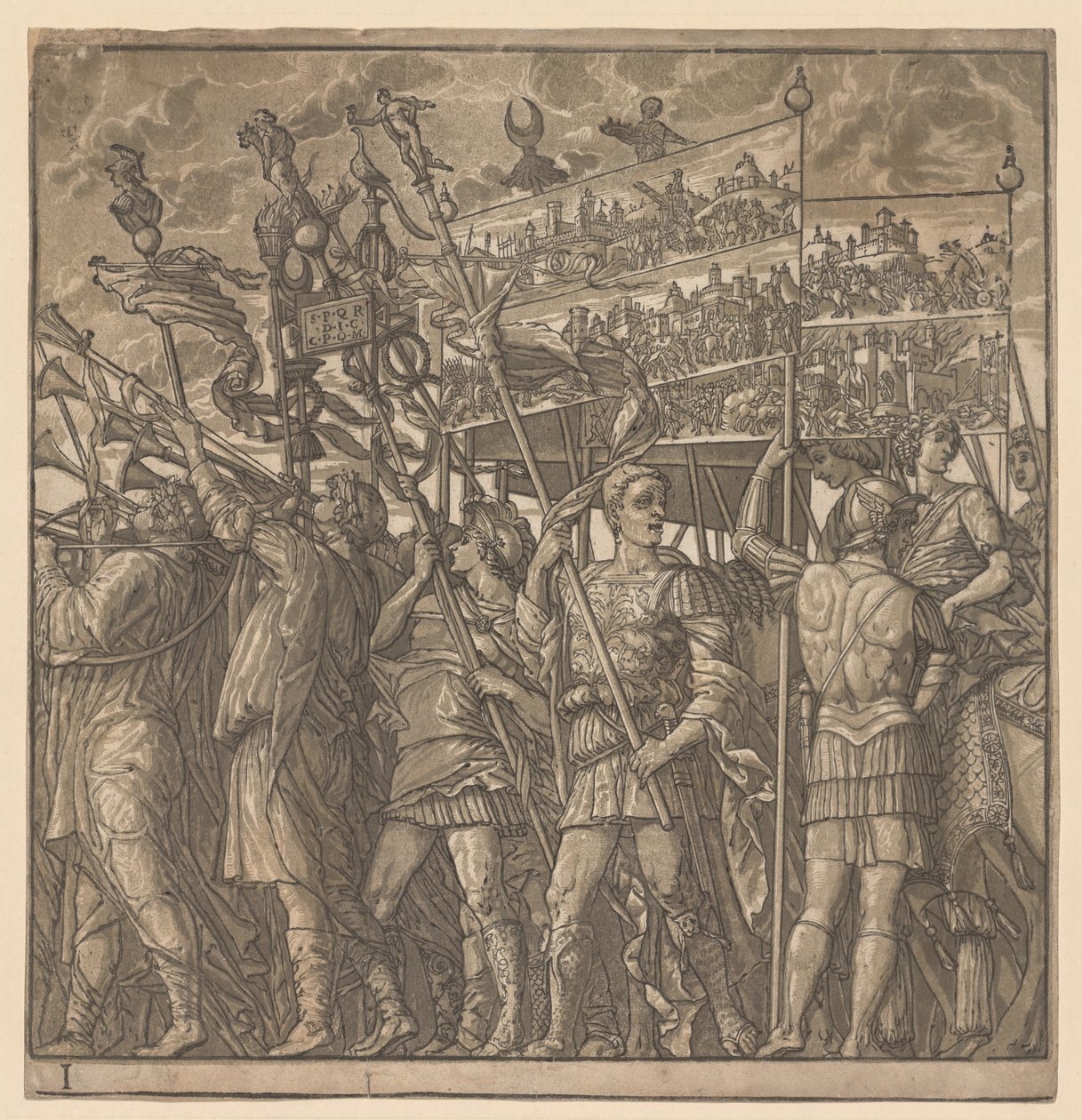 Julius Caesarin voitto: Sotilaat, jotka kantavat sodan kuvia, 1593-1599. tekijältä Andrea Andreani