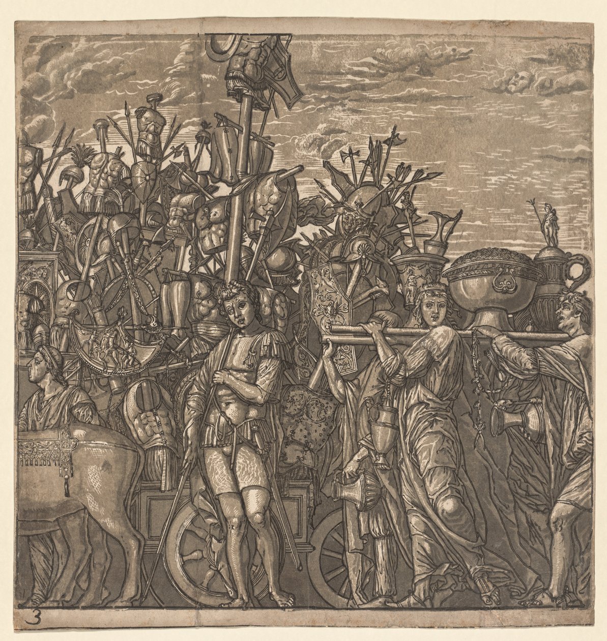 Julius Caesarin voitto: Sotilaat marssivat sodan pokaalien kanssa, 1593-1599. tekijältä Andrea Andreani