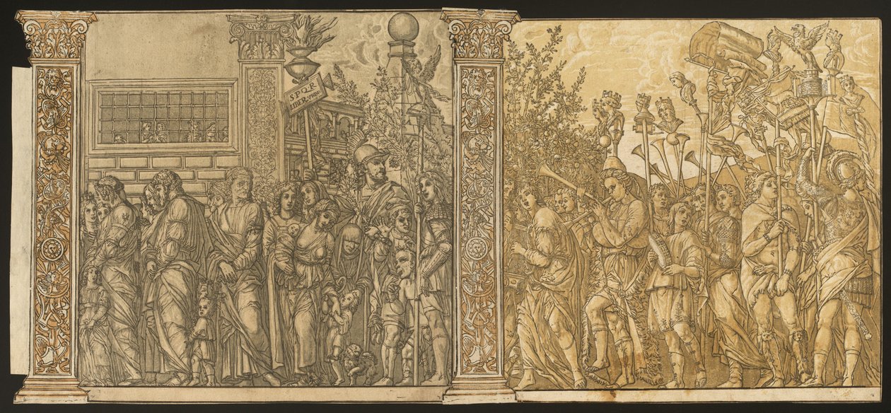 Julius Caesarin voitto [nro 7 ja 8 plus 2 saraketta], 1599. tekijältä Andrea Andreani