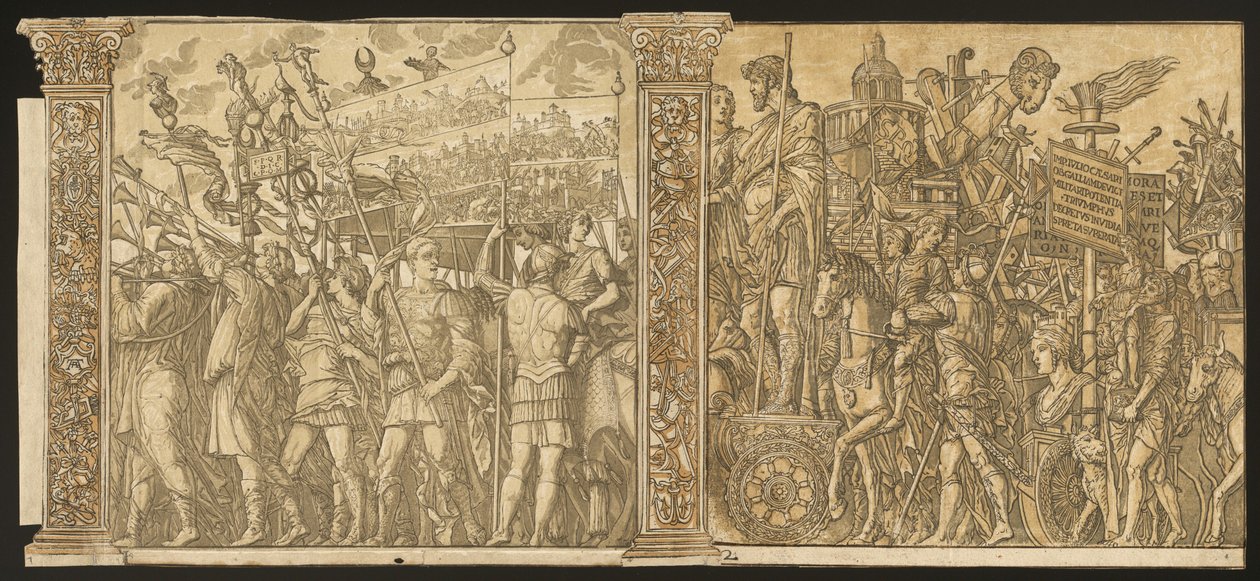 Julius Caesarin voitto [nro 1 ja 2 plus 2 saraketta] tekijältä Andrea Andreani after Andrea Mantegna