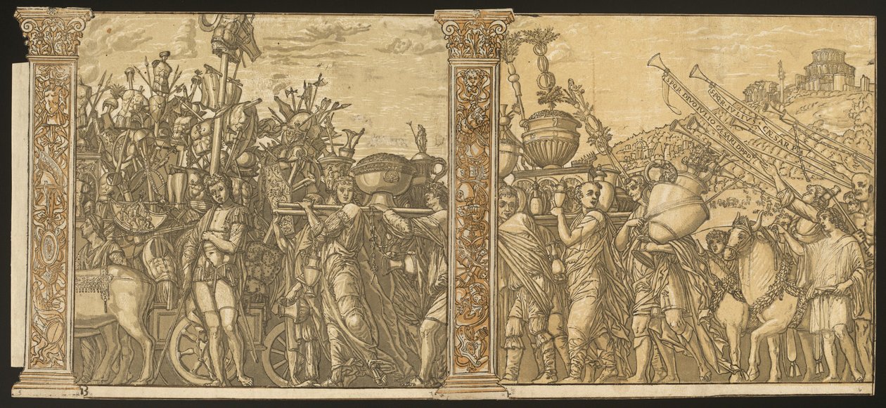 Julius Caesarin voitto [nro 3 ja 4 plus 2 saraketta] tekijältä Andrea Andreani after Andrea Mantegna