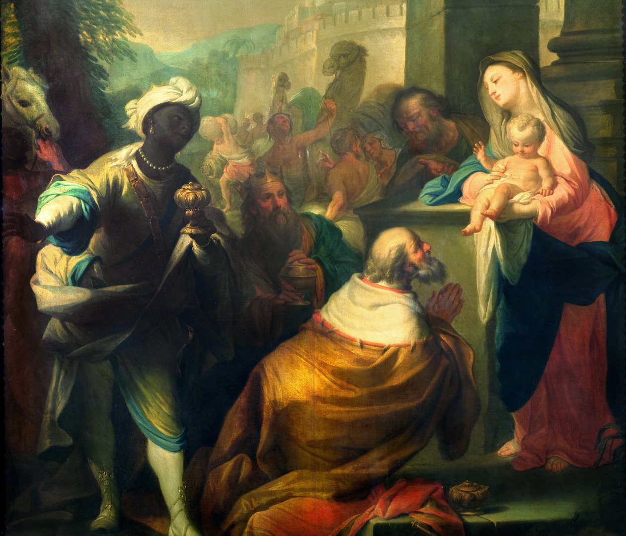 Maagien palvominen, yksityiskohta kolmesta kuninkaasta, noin 1750, yksityiskohta kuvasta 87285. tekijältä Andrea Casali