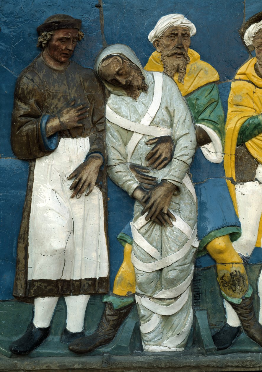 Kuolleiden hautaaminen, yksityiskohta, 1526-28 tekijältä Andrea Della Robbia