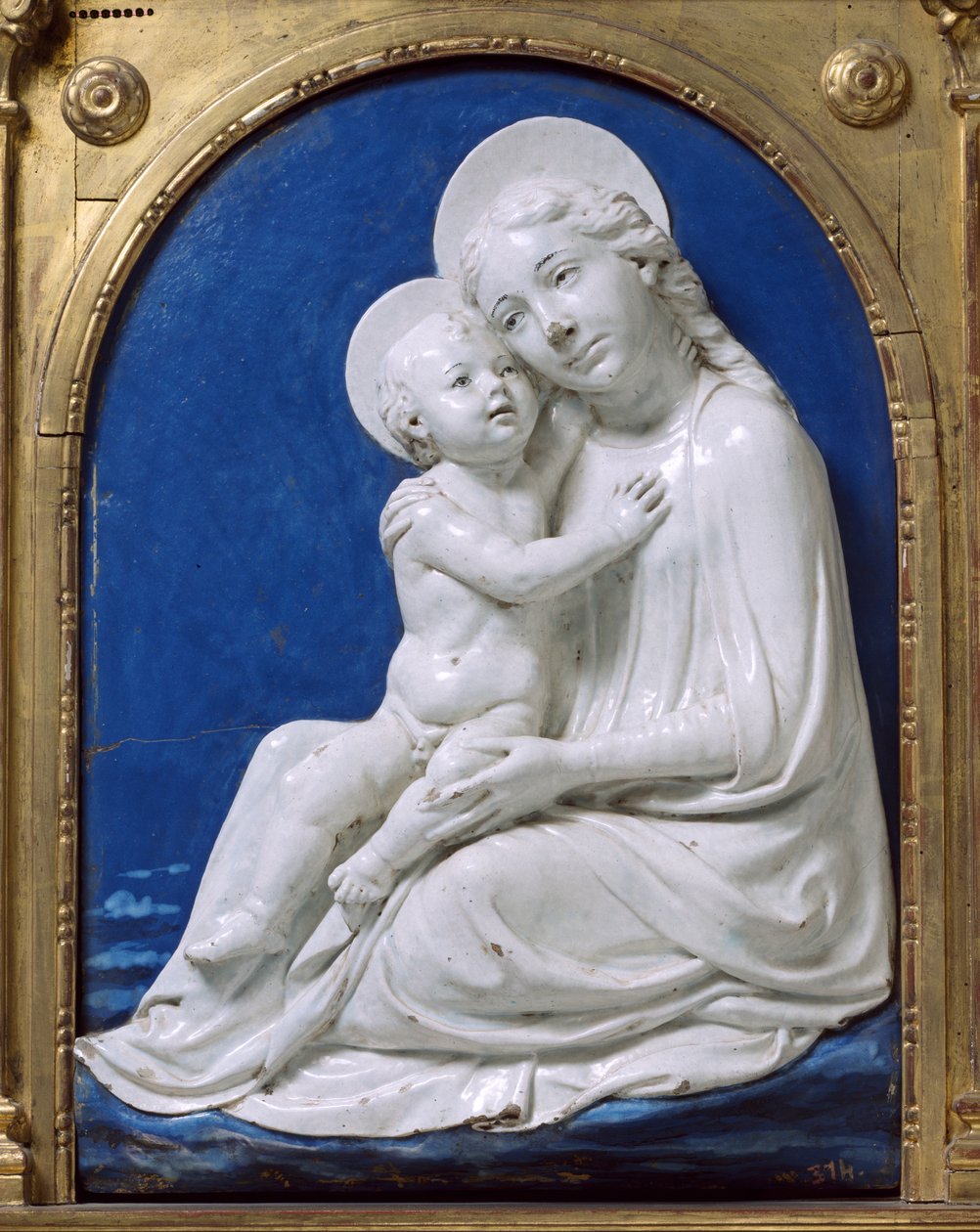 Madonna ja lapsi (Nöyryyden Madonna) (lasitettu terrakotta) tekijältä Andrea Della Robbia