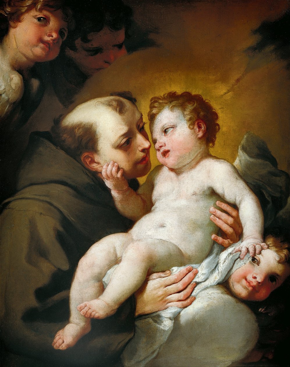 Pyhä Anthony Padovalainen Jeesuksen lapsen kanssa, Andrea Lanzani (1641-1712), öljy kankaalle, 92x78 cm tekijältä Andrea Lanzani