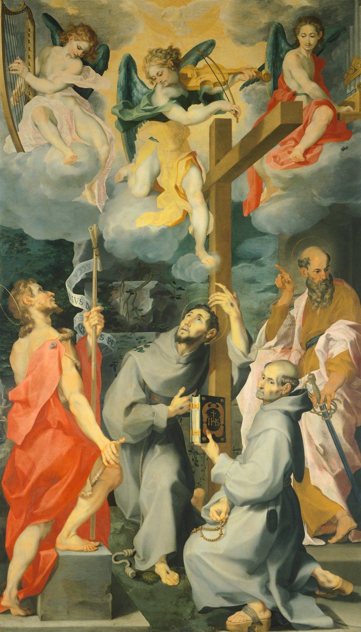 Andrea Lilion (1555-1610) alttaritaulu, joka kuvaa pyhiä kastajaa, Franciscusta, Bernardia ja Paavalia hurmiossa tekijältä Andrea Lilio
