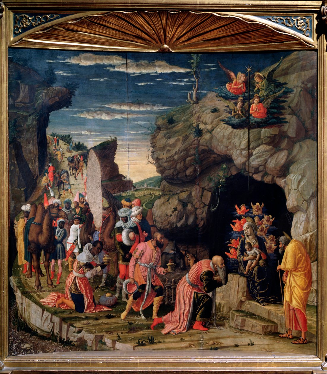 Adoration of the Magi - Keskuspaneeli, c. 1462 tekijältä Andrea Mantegna
