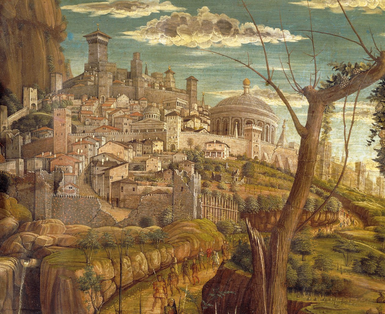 Agony in Garden by Andrea Mantegna (1431-1506), tempera puulle, 71x94 cm, yksityiskohta Jerusalemin kuva tekijältä Andrea Mantegna