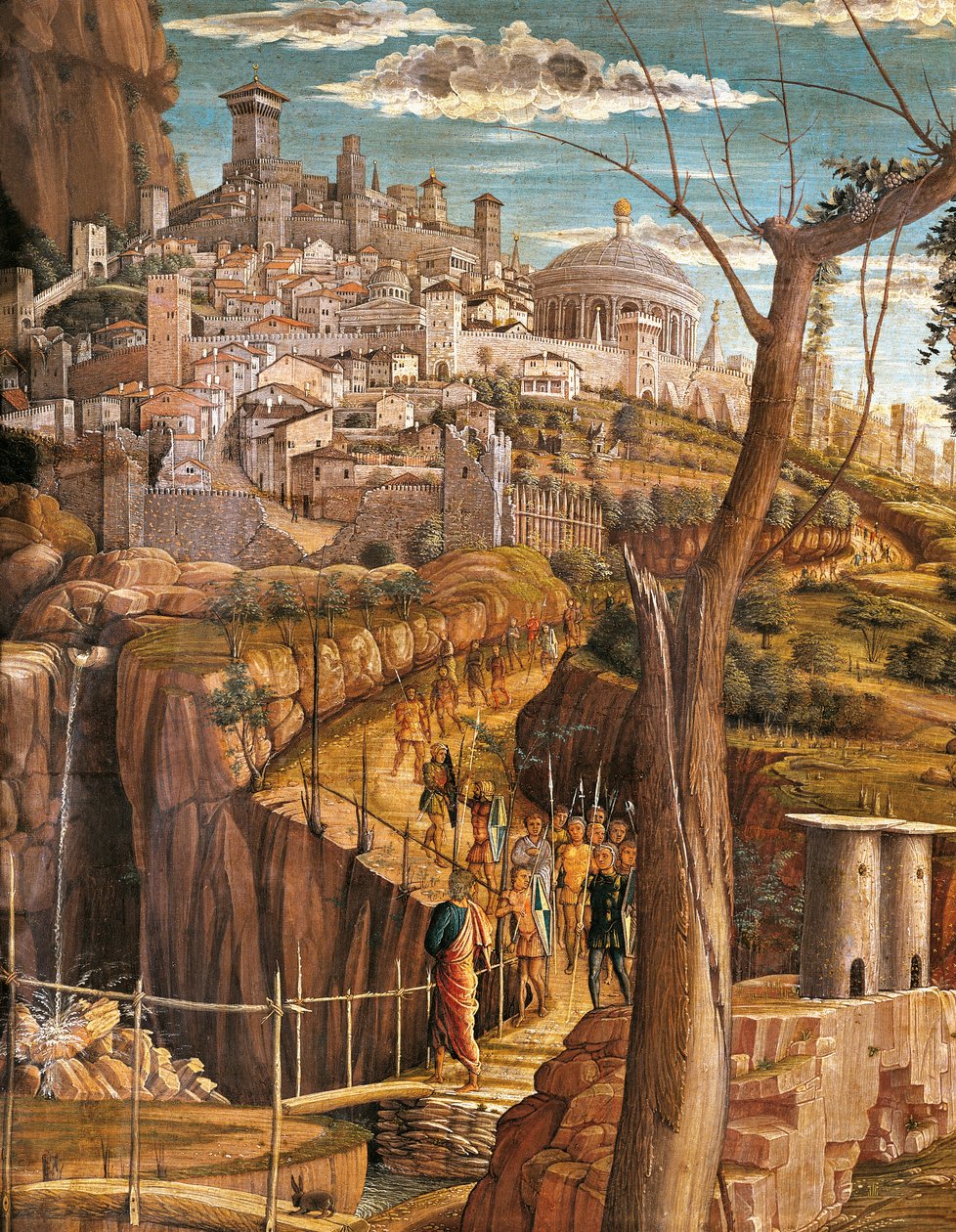 Agony in Garden by Andrea Mantegna (1431-1506), tempera puulla, 71x94 cm, yksityiskohta Jerusalemin kuva tekijältä Andrea Mantegna