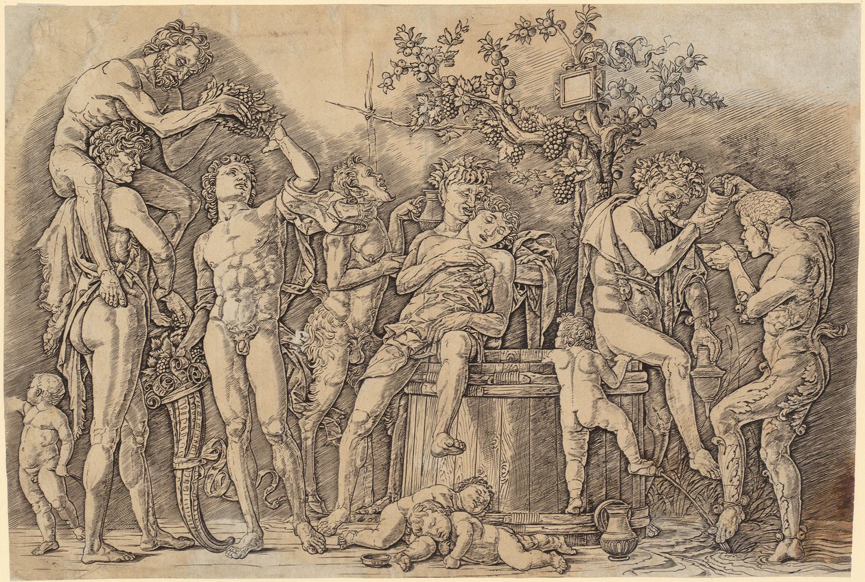 Bacchanal mit einem Weinfass tekijältä Andrea Mantegna