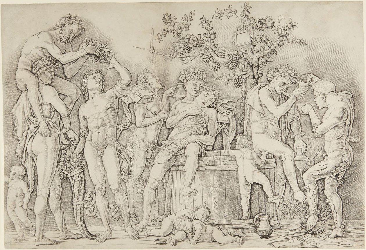 Bacchanalia ja viinipuristin tekijältä Andrea Mantegna