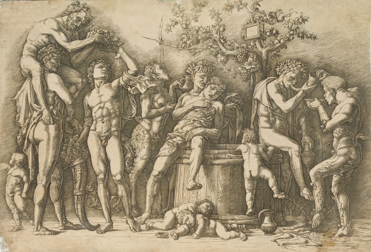Bacchanal viinialtaalla, n. 1470-90. tekijältä Andrea Mantegna
