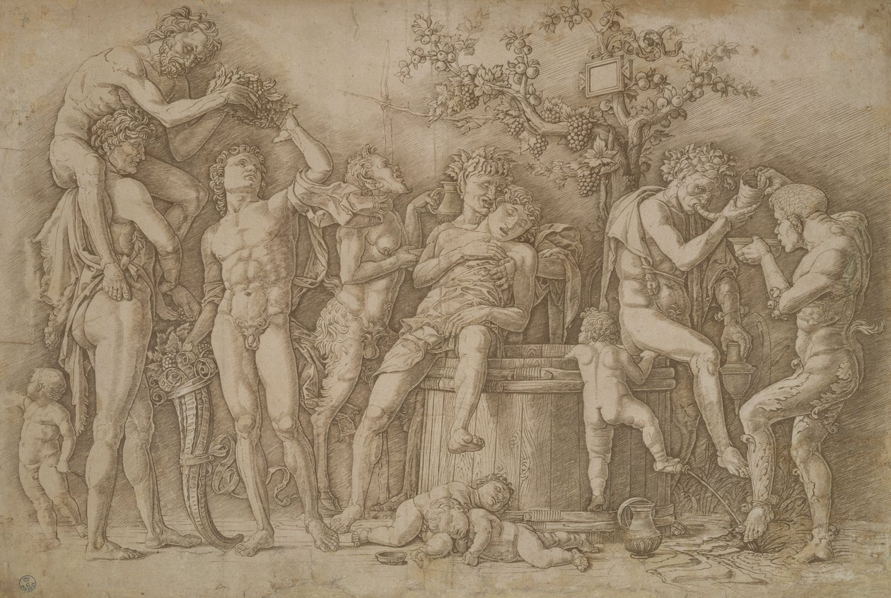 Bakkanaali viinitankoineen, 1470-90 tekijältä Andrea Mantegna