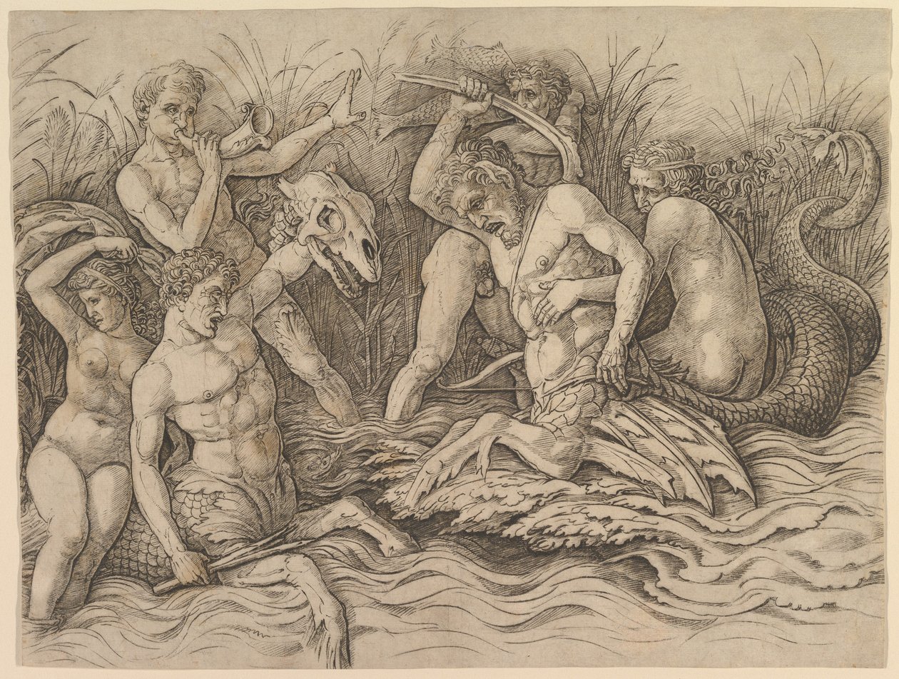 Merijumalten taistelu (friisin oikea osa) tekijältä Andrea Mantegna