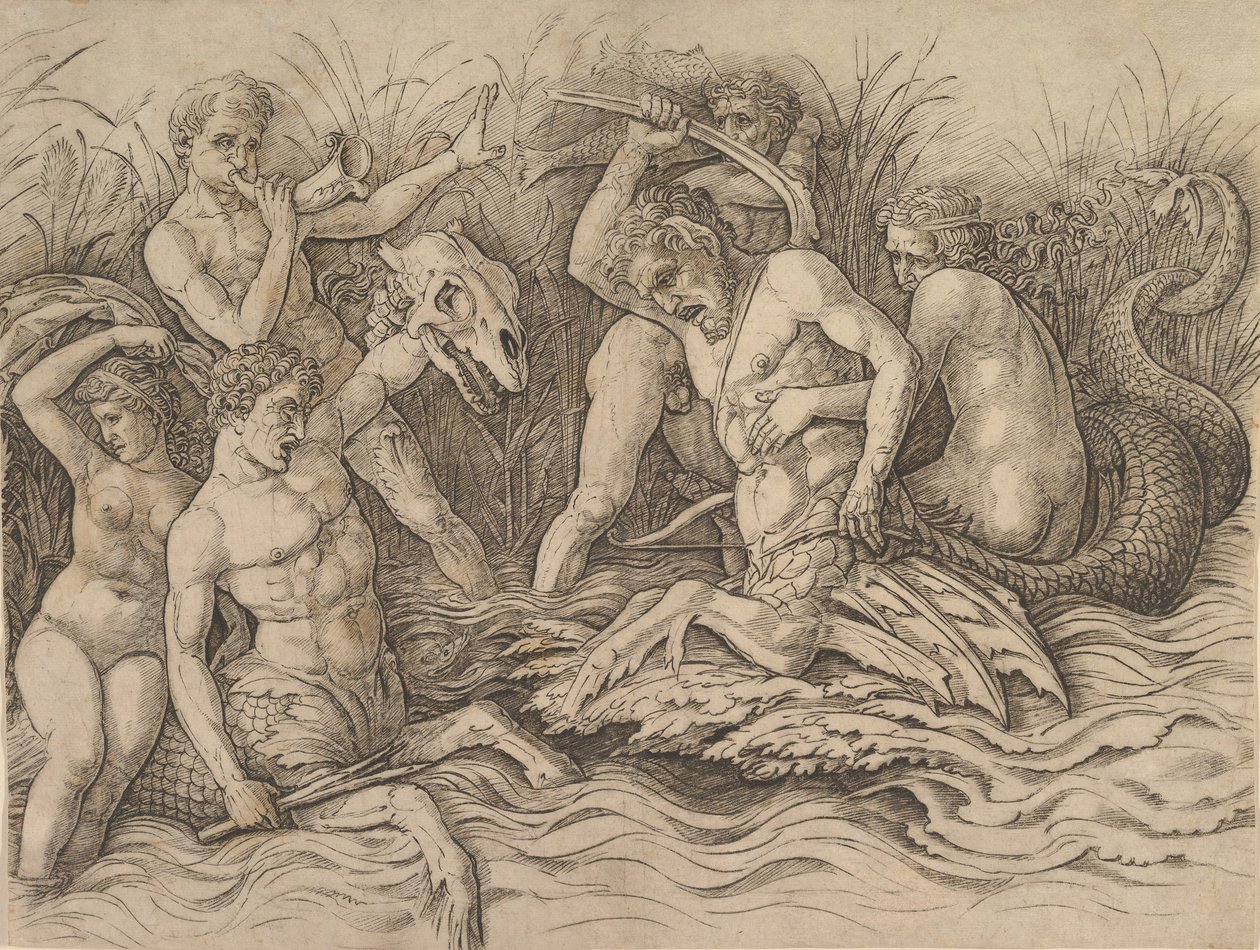 Battle of the Sea Gods Oikea osa friisistä, n. 1485-88. tekijältä Andrea Mantegna
