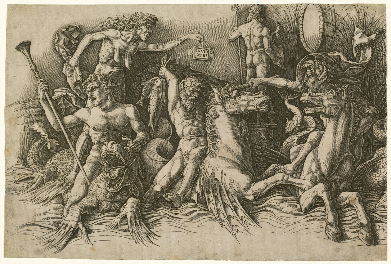 Merijumalien taistelu [vasen puoli] tekijältä Andrea Mantegna