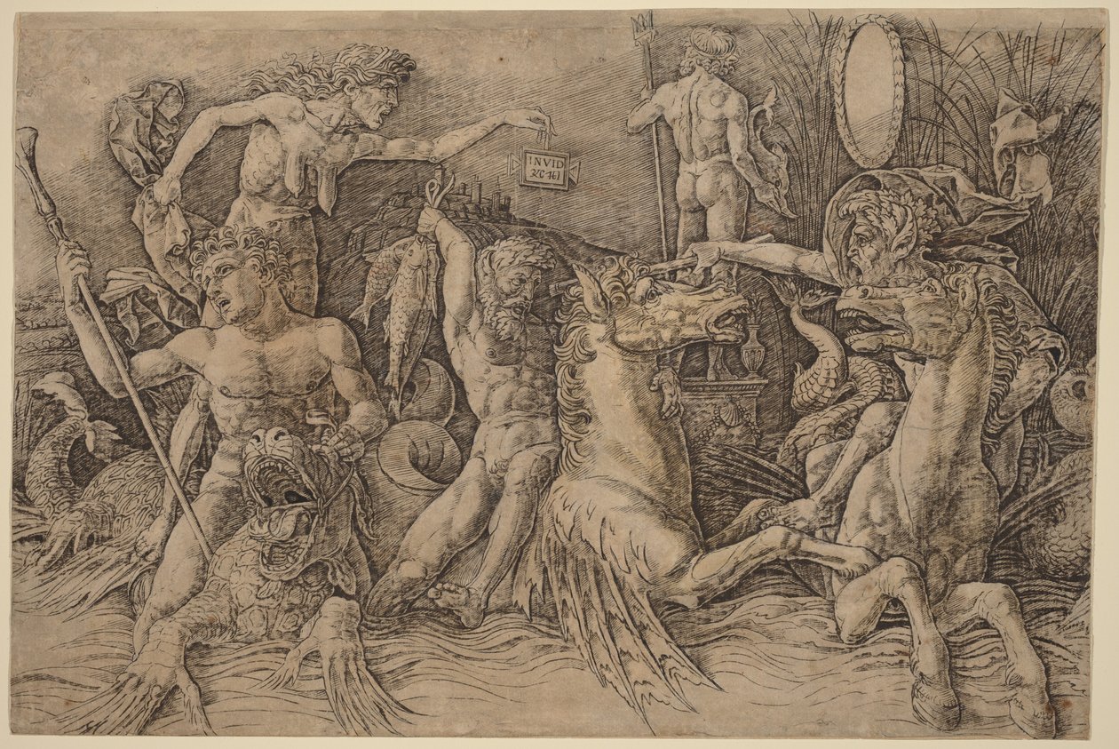 Merijumalten taistelu [vasen puoli] tekijältä Andrea Mantegna