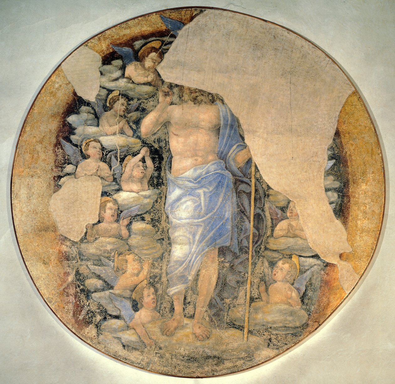 Kristus nousemassa taivaaseen kirkkaudessa enkelien ympäröimänä, noin 1488, Andrea Mantegnan (1431-1606) ansioksi lueteltu fresko tekijältä Andrea Mantegna