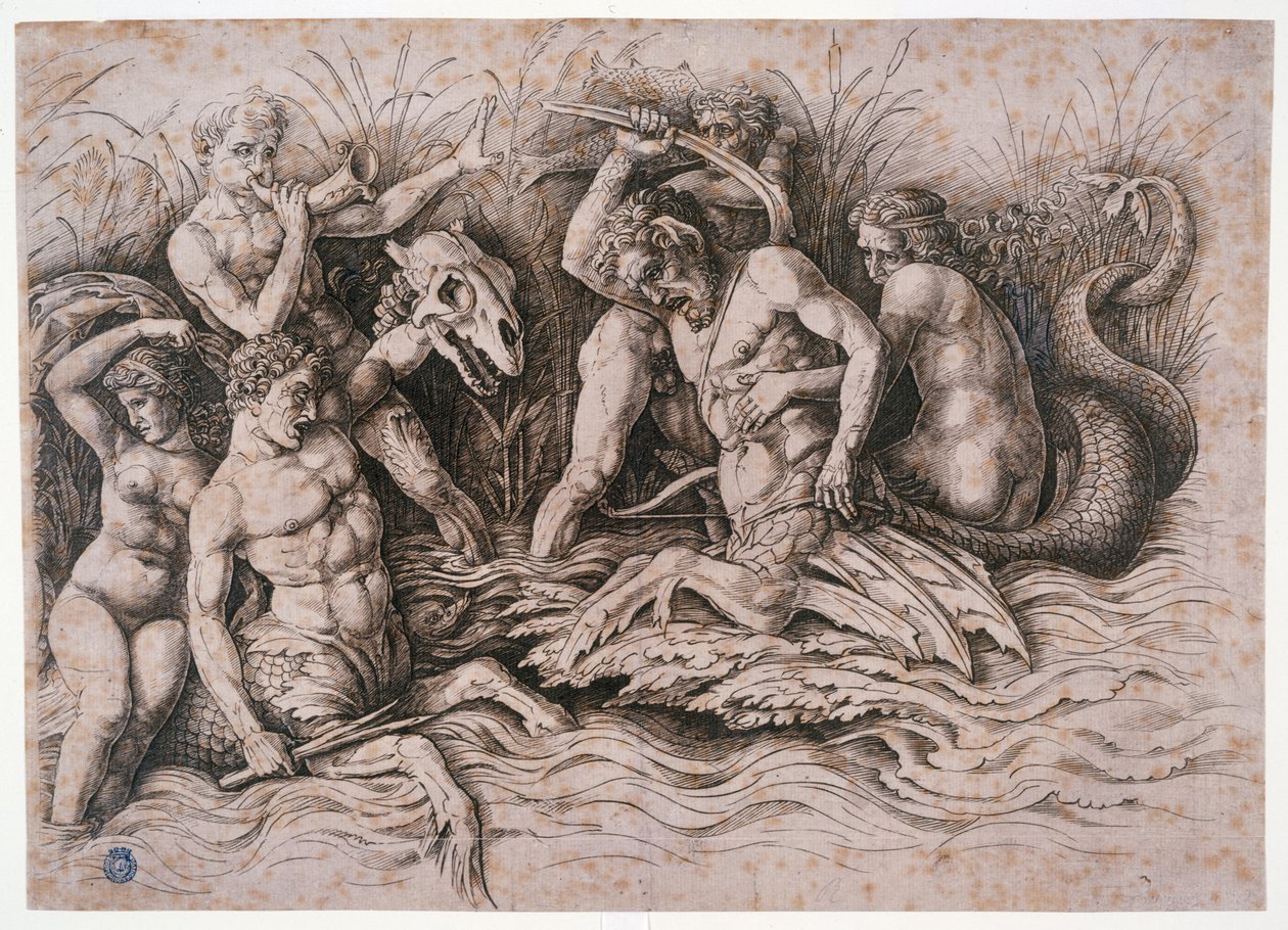 Kahden tritonin taistelu tekijältä Andrea Mantegna