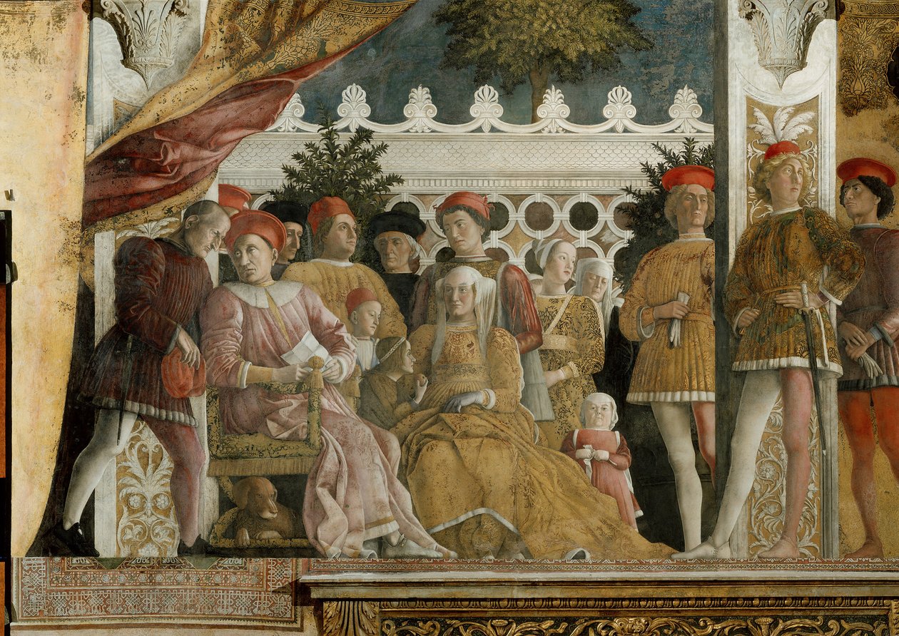 Gonzagan freskon hovi Camera degli Sposissa Mantovan Palazzo Ducalessa, 1474 tekijältä Andrea Mantegna