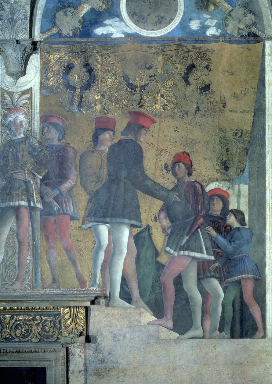 Mantovan marsalkka Ludovico Gonzaga III:n hovin hovimiehiä, Camera degli Sposi tai Camera Picta, 1465-74, fresko, kuva 78449:stä tekijältä Andrea Mantegna