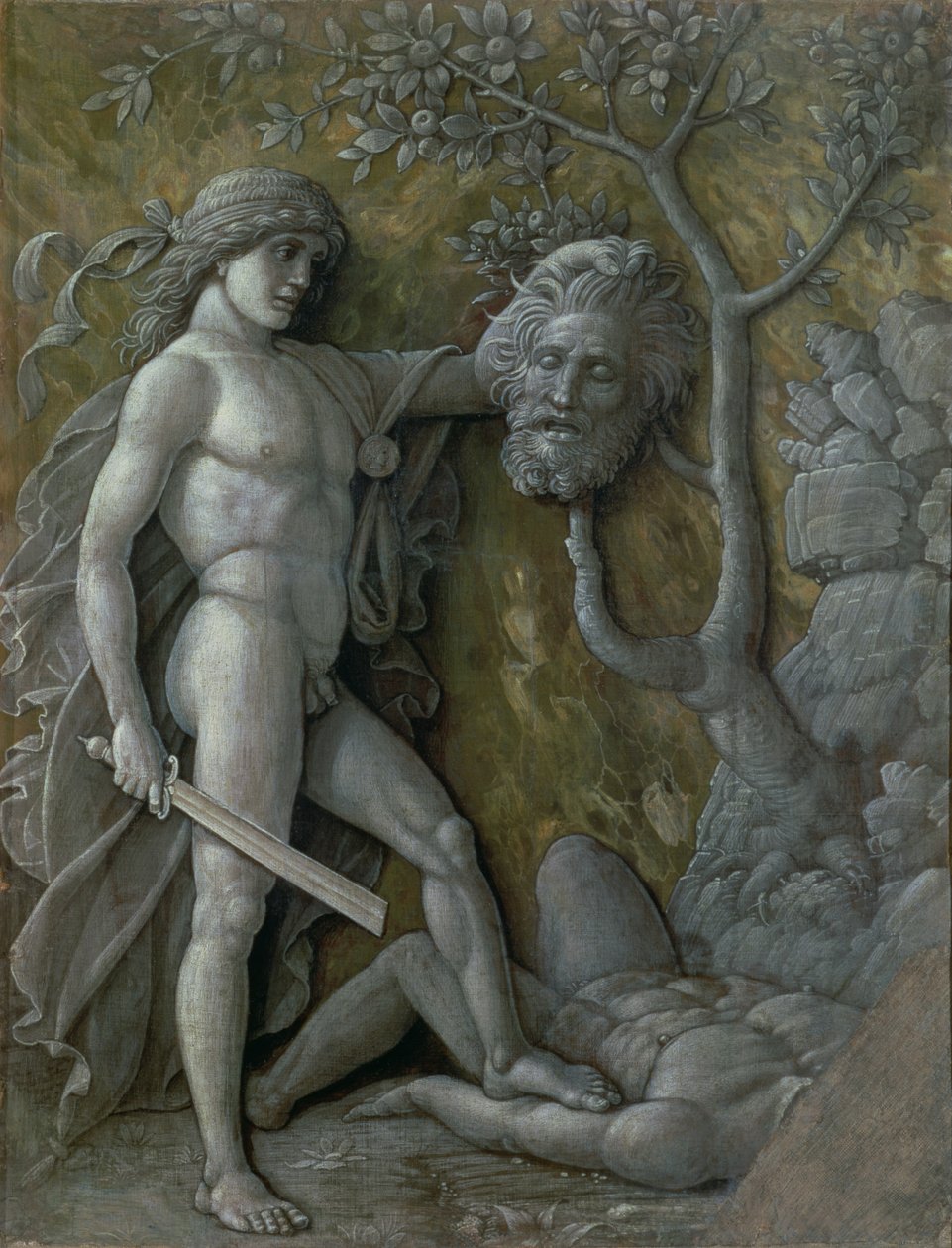 Daavid Goljatin pään kanssa, n. 1490-1495 tekijältä Andrea Mantegna