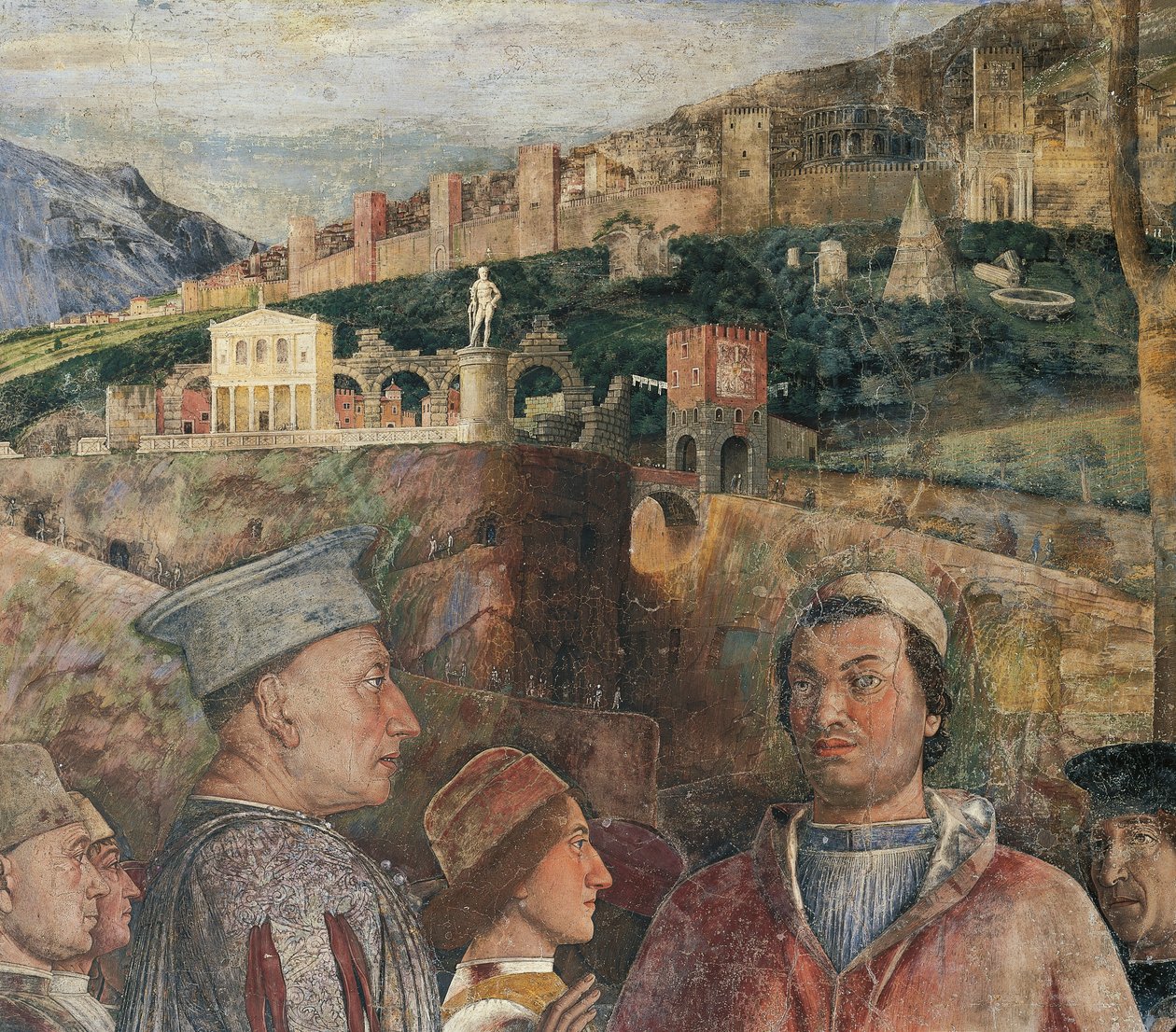 Yksityiskohta Andrea Mantegnan (1431-1506) freskosta Morsiuskamarissa Mantovan Pyhän Yrjön linna (UNESCOn maailmanperintöluettelo, 2008). Italia tekijältä Andrea Mantegna