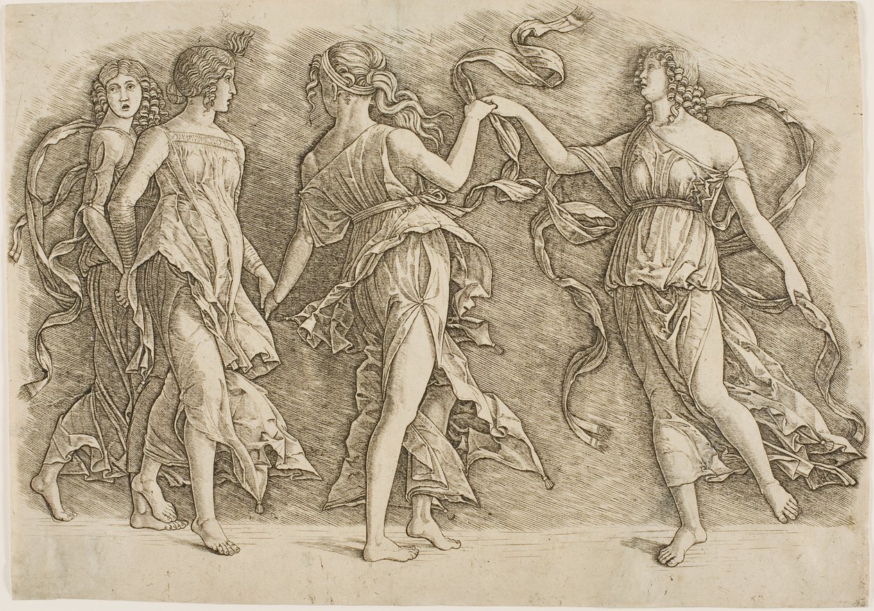 Neljä naista tanssimassa tekijältä Andrea Mantegna
