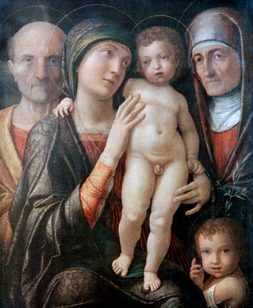 Pyhä perhe Pyhän Elisabetin ja Pyhän Johannes Kastajan kanssa lapsena, c1495-1500 tekijältä Andrea Mantegna
