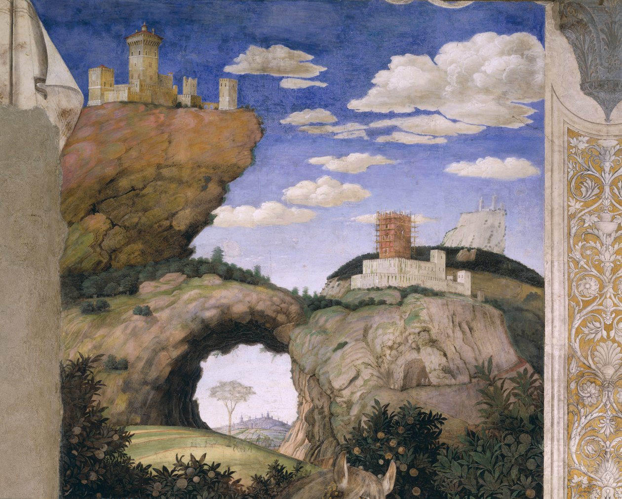 Maisema ja linna, Camera degli Sposista tai Camera Pictasta, 1465-74 (fresko) tekijältä Andrea Mantegna