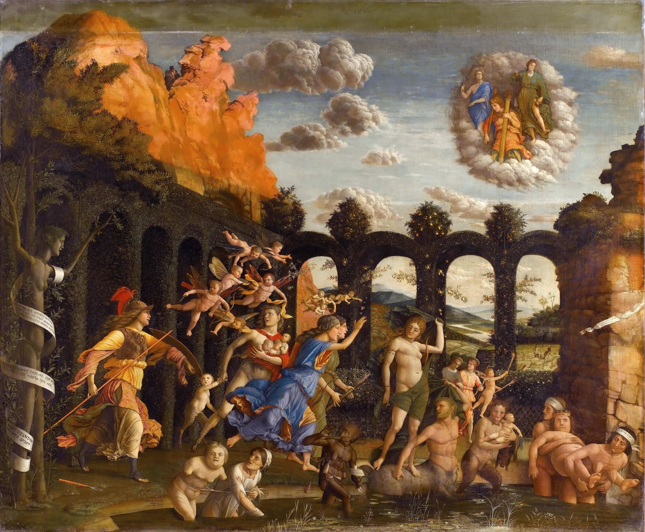 Minerva karkottaa paheet hyveen puutarhasta tekijältä Andrea Mantegna