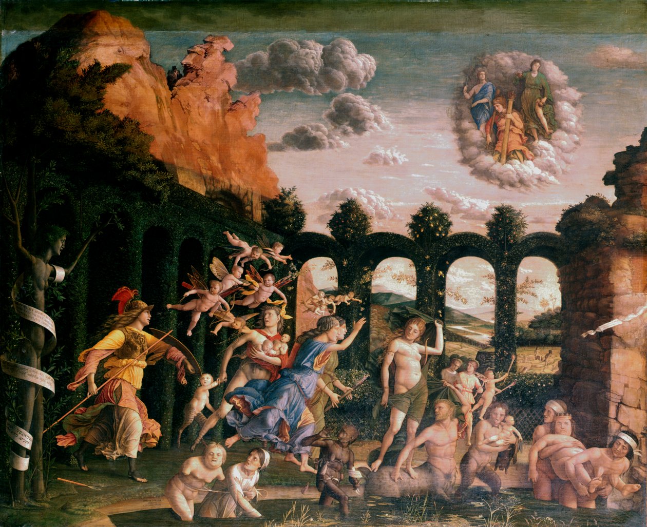 "Minerva jahtaamassa paheita hyveen puutarhasta", c1502 tekijältä Andrea Mantegna