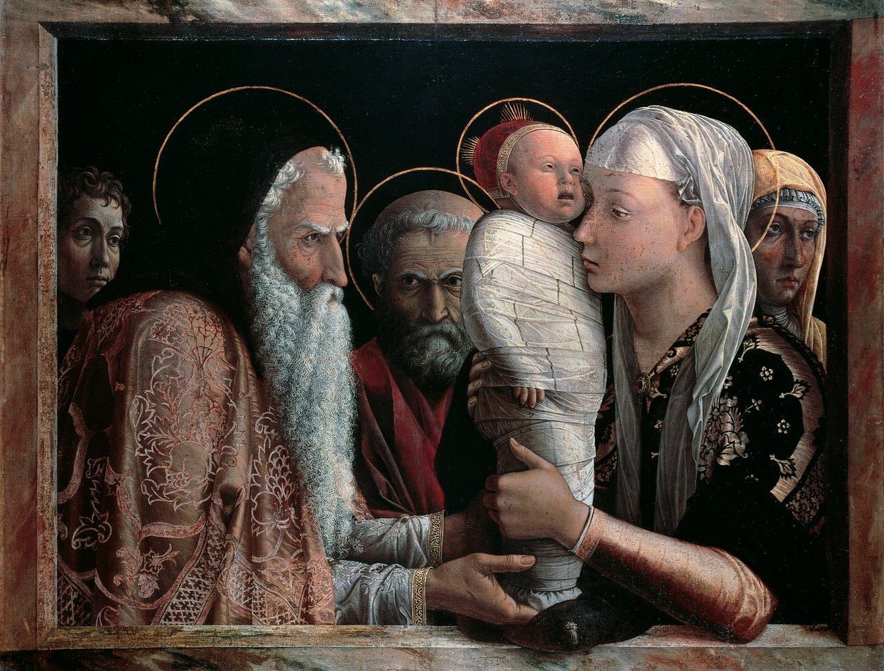 Andrea Mantegnan (1431-1506) esitys temppelissä, tempera kankaalle, 67x86 cm tekijältä Andrea Mantegna