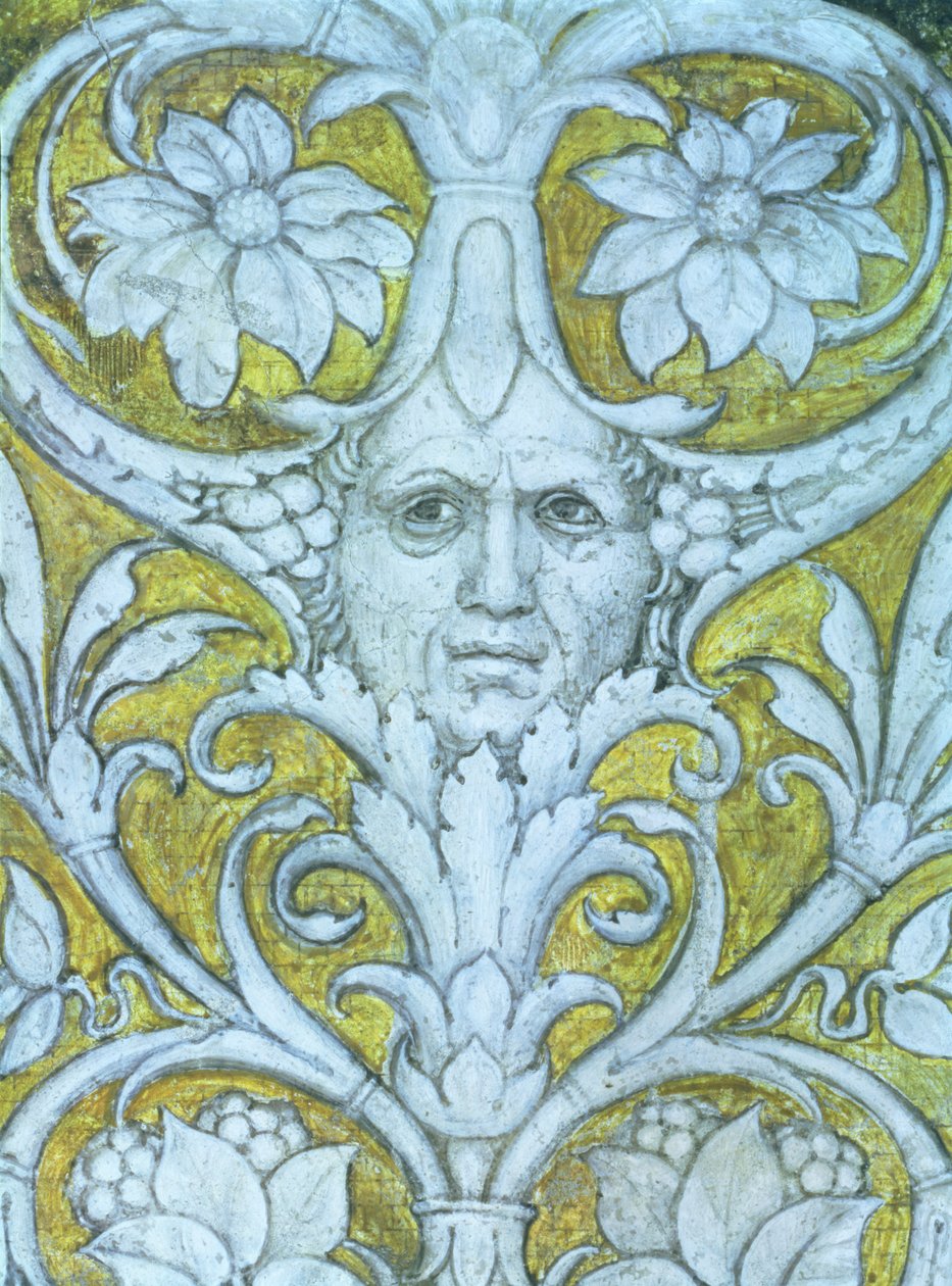 Omakuva, joka on sisällytetty Camera degli Sposin tai Camera Picta -kirkon koristeelliseen friisiin, 1465-74, fresko 78449, yksityiskohta. tekijältä Andrea Mantegna