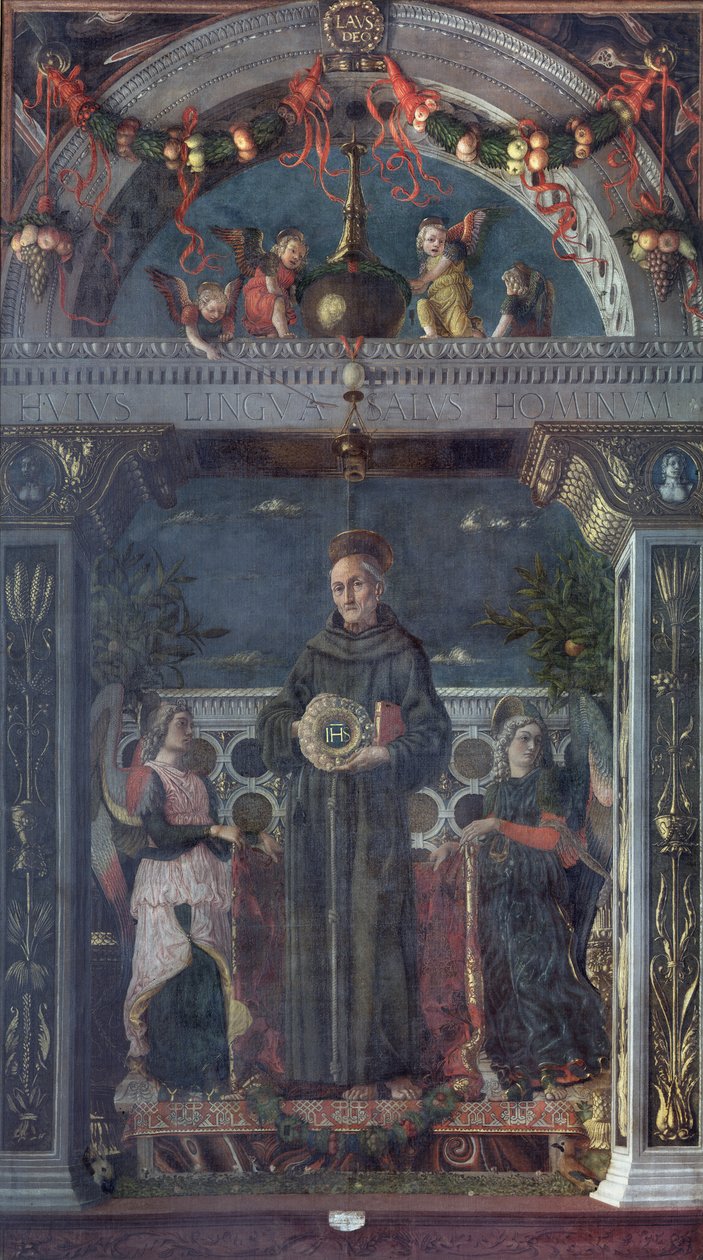 Pyhä Bernardino Siena enkelien kanssa tekijältä Andrea Mantegna