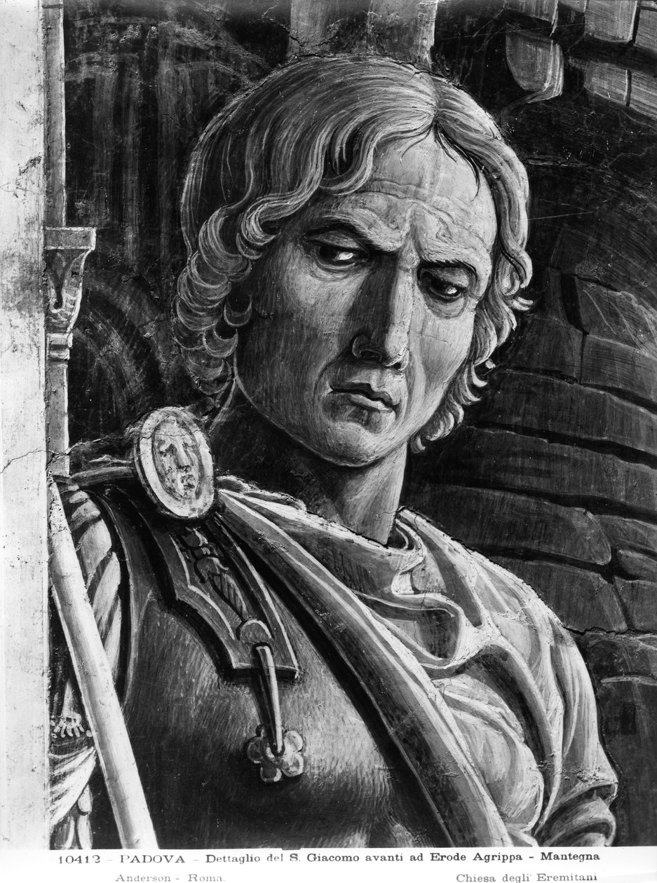 Pyhä Jaakob Suuri toi kuningas Herodes Agrippan eteen, yksityiskohta sotilasta (fresko) (m/v kuva) tekijältä Andrea Mantegna