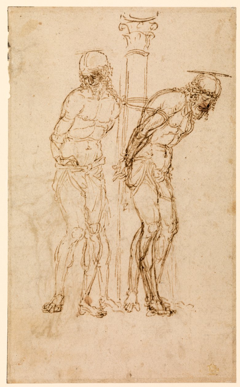 Studies for Christ at the Column (recto), n.1460-65 (kynä ja muste paperille) [katso myös 5934516] tekijältä Andrea Mantegna