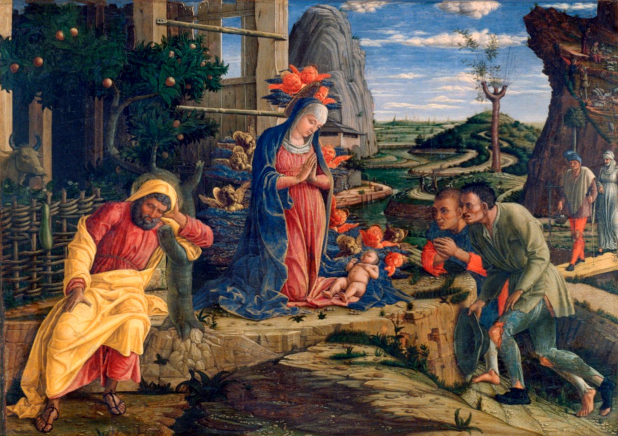 Paimenten palvonta, n. 1450 tekijältä Andrea Mantegna