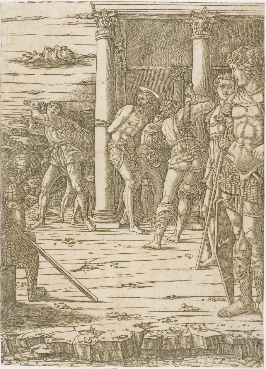 Kristuksen liputus maisema taustalla tekijältä Andrea Mantegna