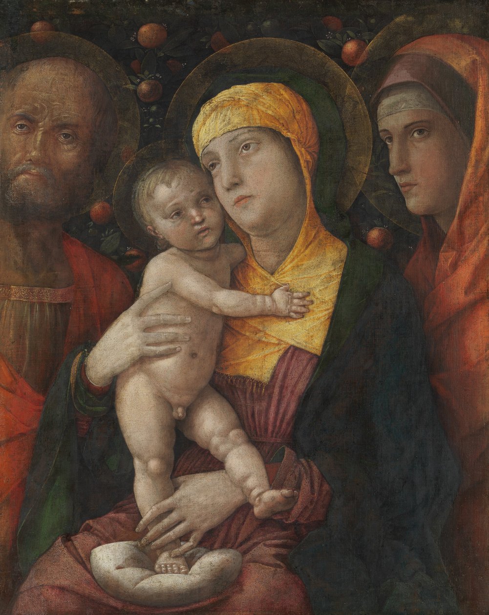 Pyhä perhe Pyhän Maria Magdalenan kanssa, n. 1495-1500 (penkkatauti kankaalle) tekijältä Andrea Mantegna