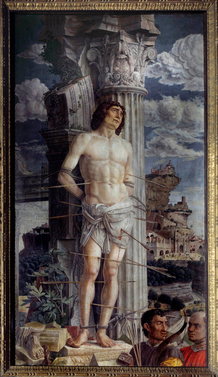 Pyhän Sebastianin marttyyrikuolema Andrea Mantegnan (1431-1506) maalaus 1480 su. 2,55x1,4 m tekijältä Andrea Mantegna