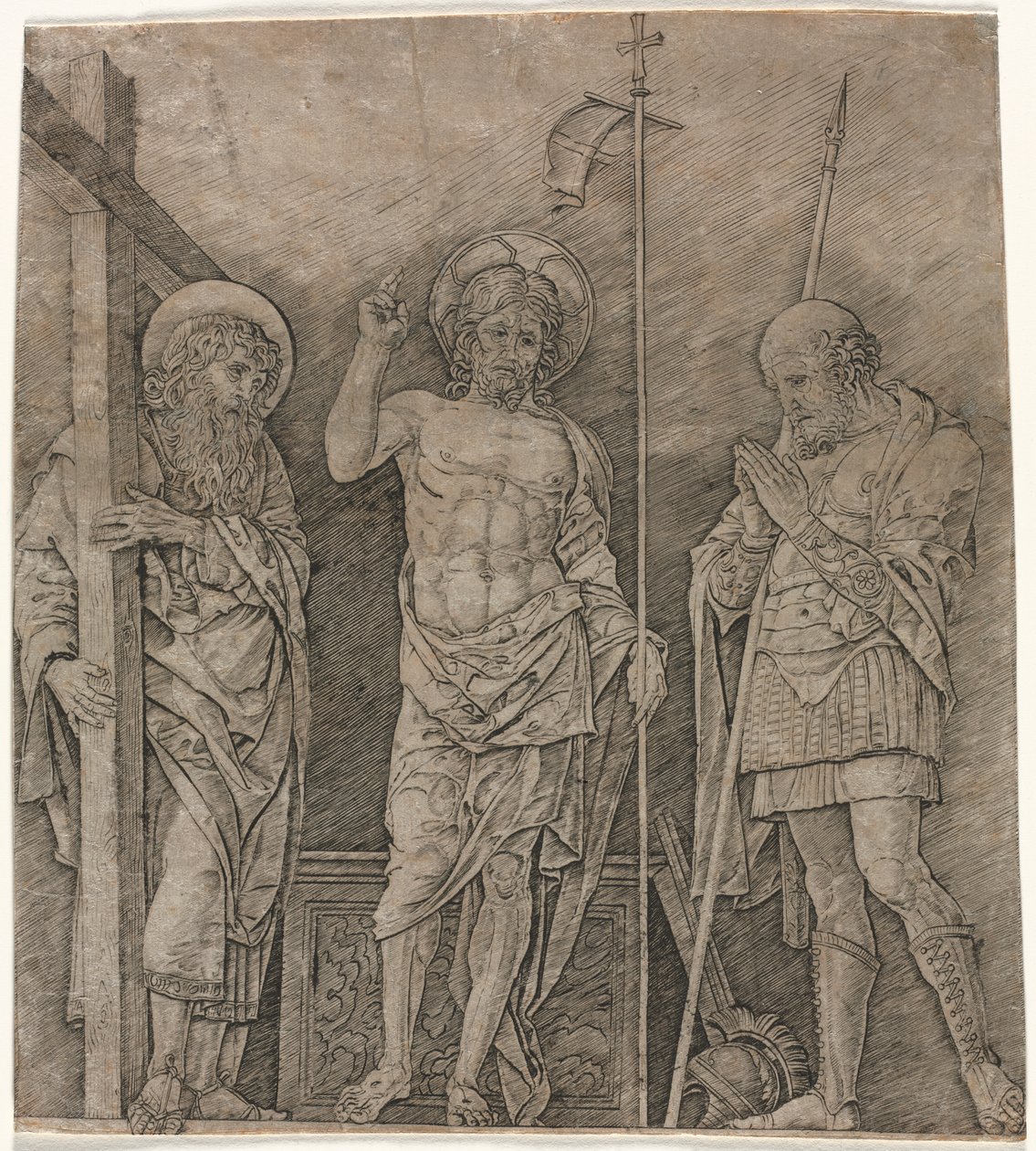 Ylösnoussut Kristus Pyhän Andreaksen ja Longinuksen välillä tekijältä Andrea Mantegna