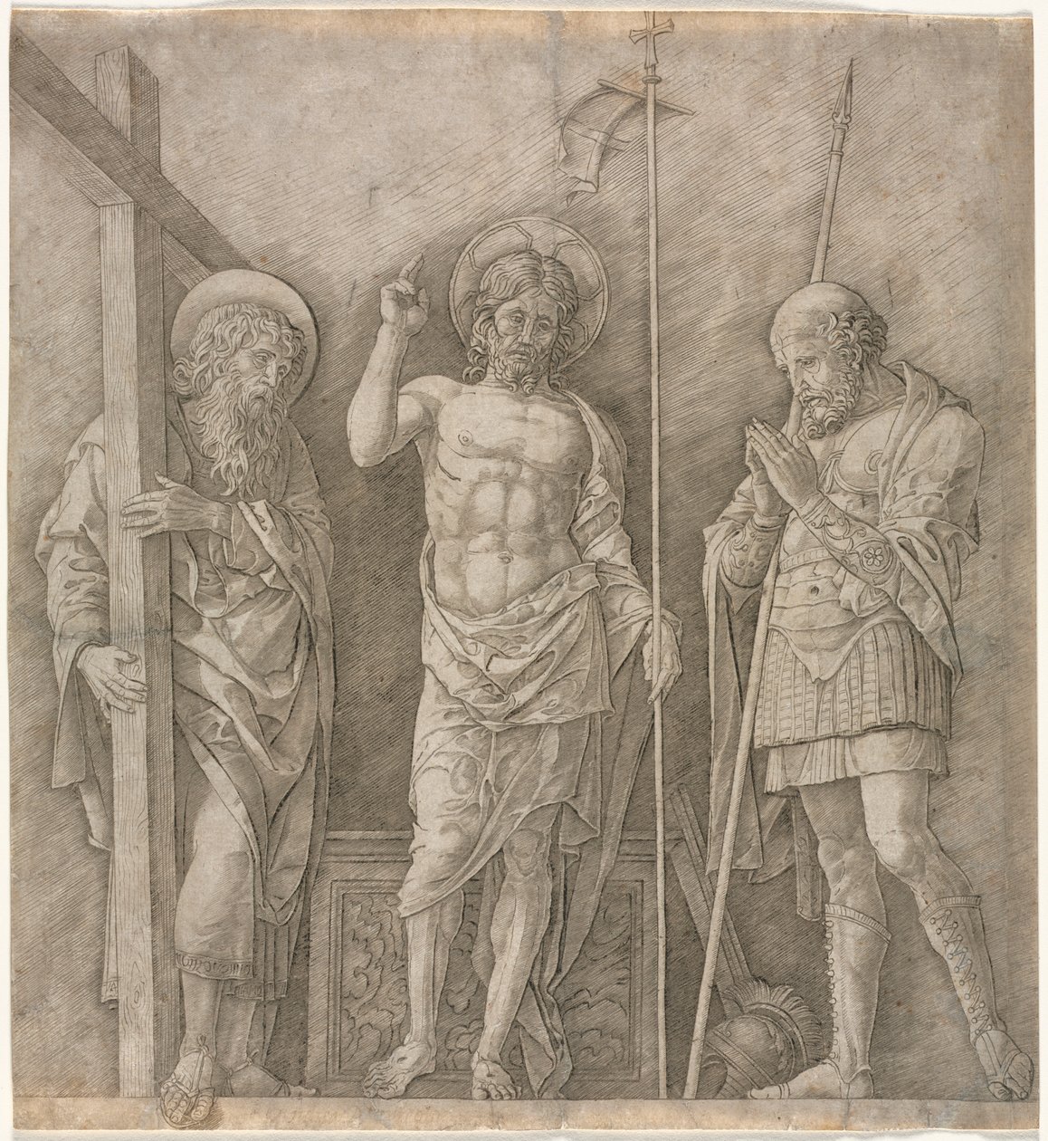 Ylösnoussut Kristus Pyhän Andreaksen ja Longinuksen välillä tekijältä Andrea Mantegna