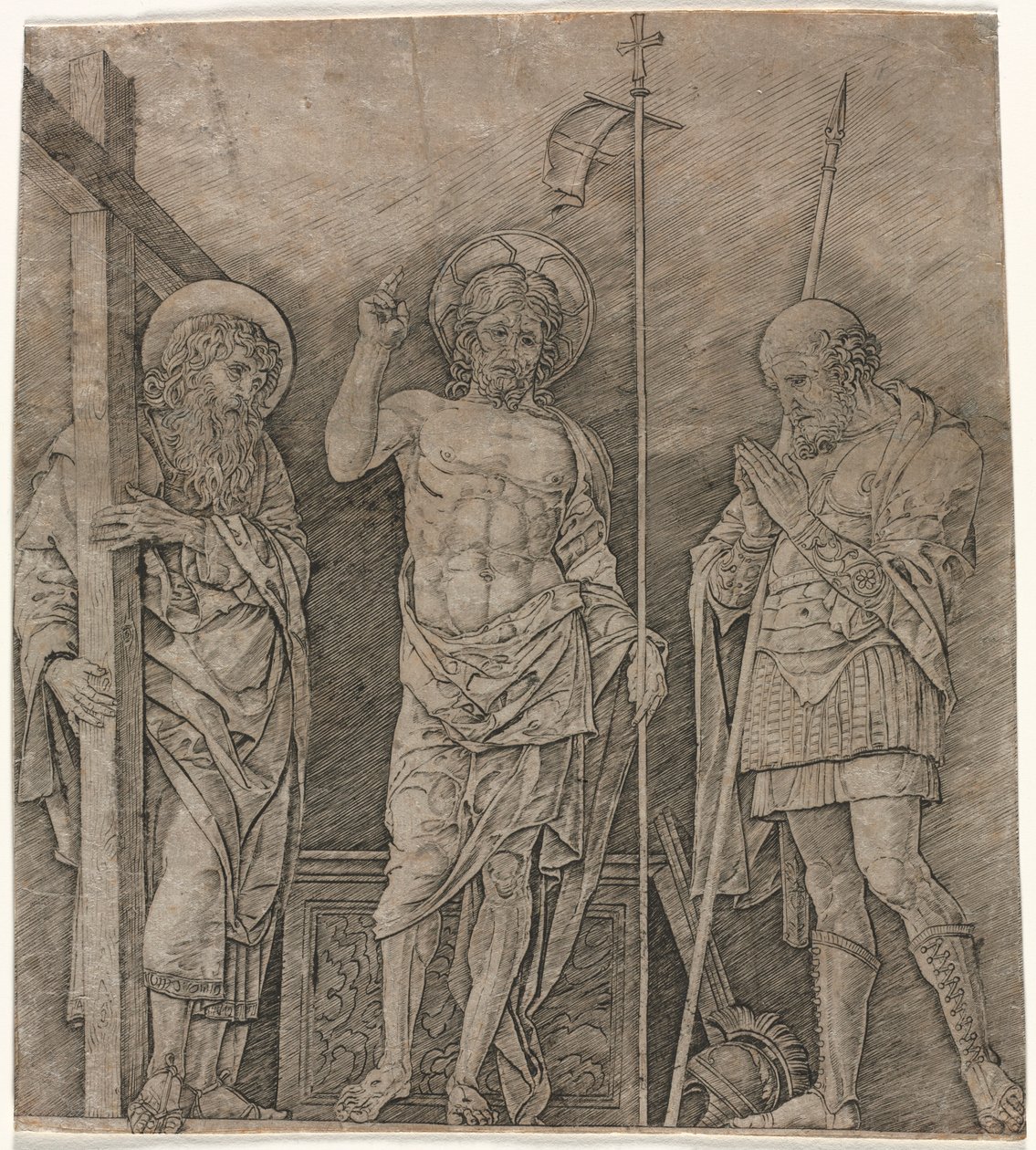 Ylösnoussut Kristus Pyhän Andreaksen ja Longinuksen välillä, 1470-luvun alku. tekijältä Andrea Mantegna