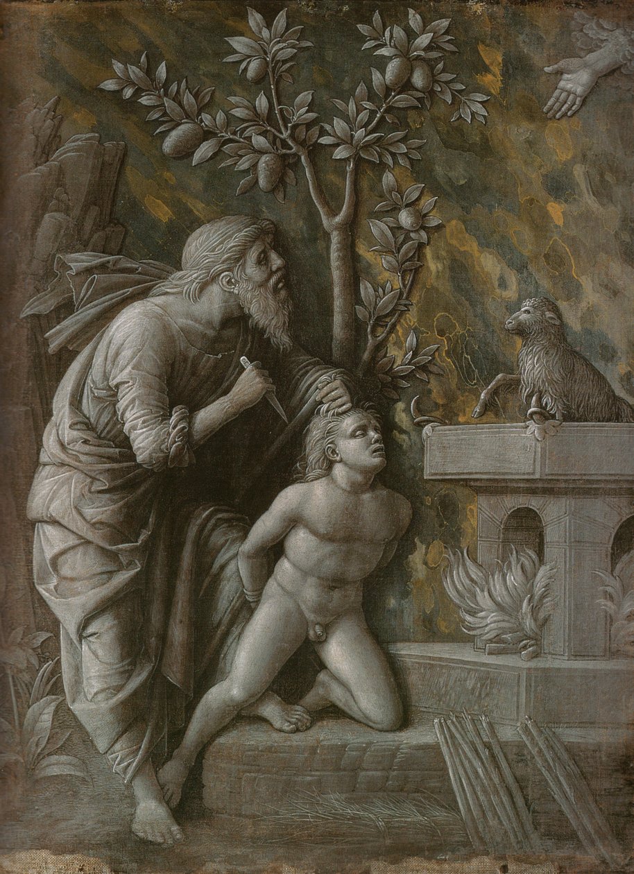 Iisakin uhri, noin 1490-1495 tekijältä Andrea Mantegna
