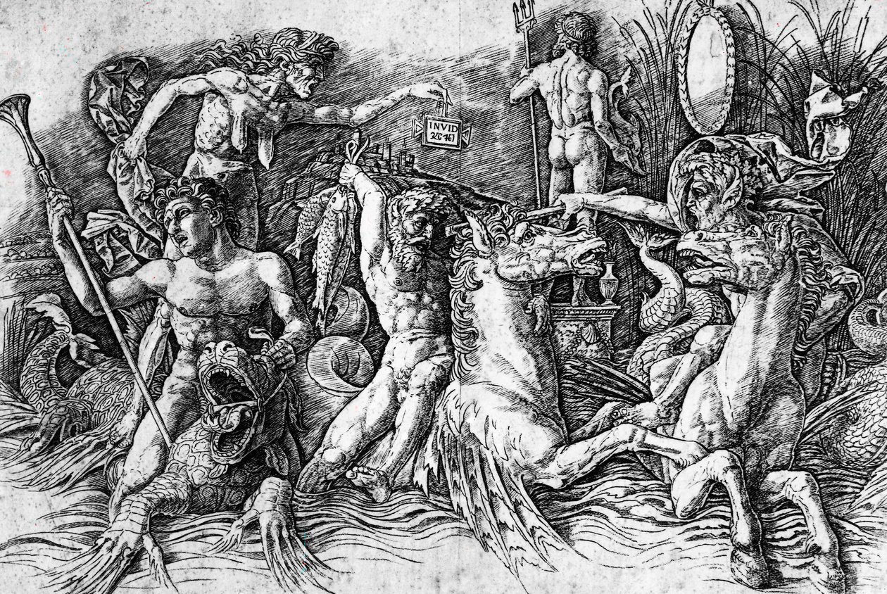 Merijumalien taistelu, Andrea Mantegna (1431-1506), kaiverrus. Yksityiskohta. tekijältä Andrea Mantegna