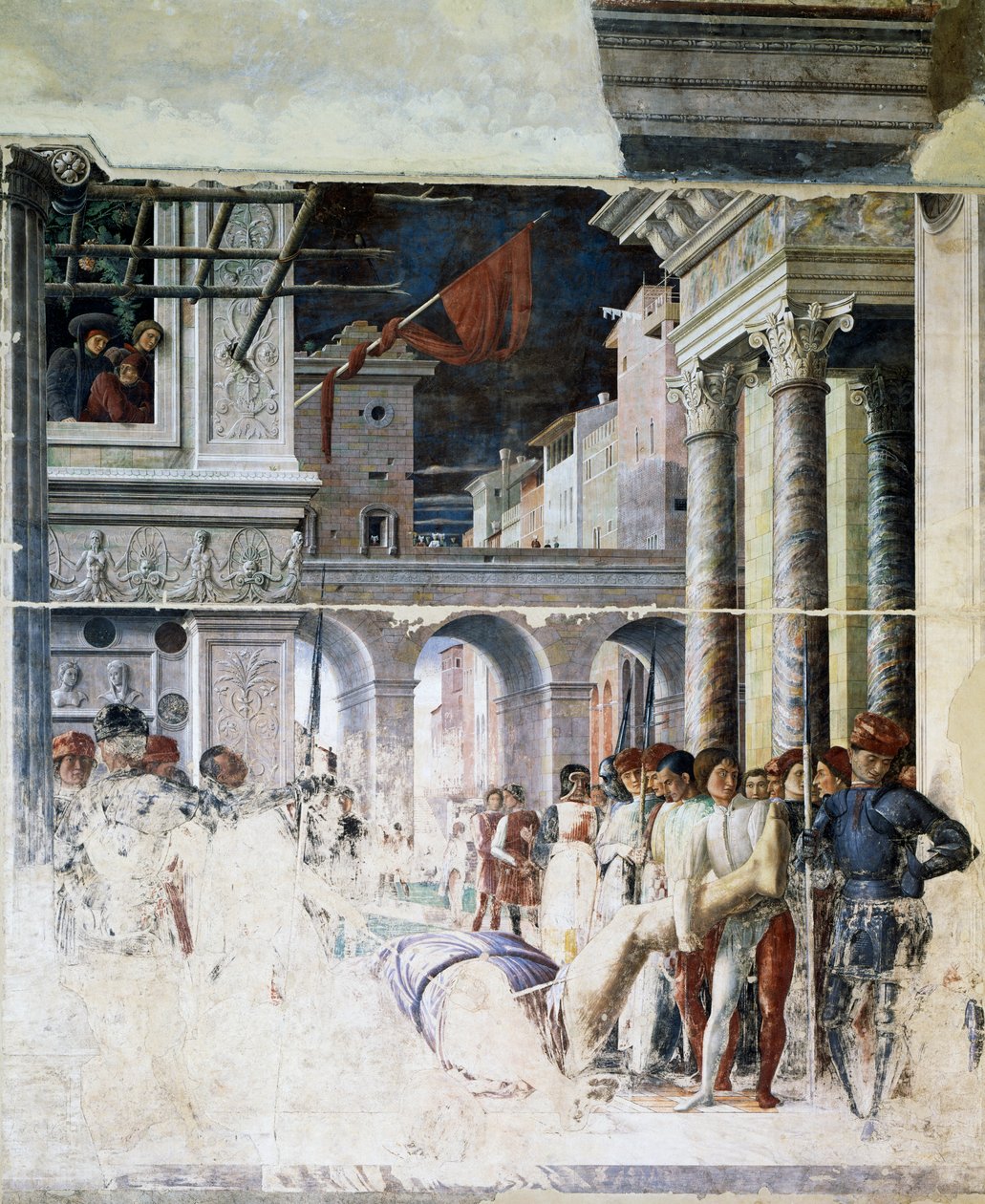 Pyhän Kristoferin mestatun ruumiin kuljetus, yksityiskohta Pyhän Kristoferin marttyyrikuolemasta tekijältä Andrea Mantegna