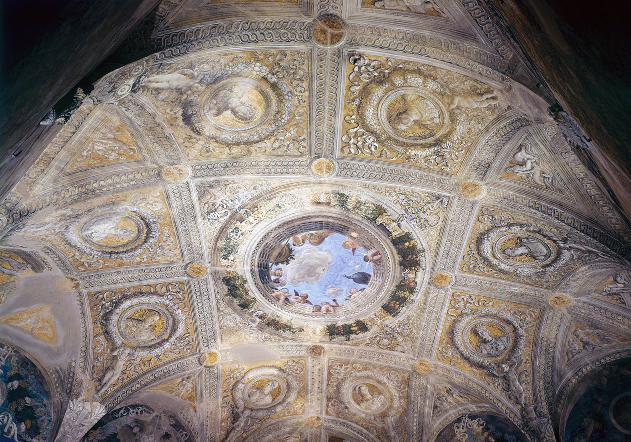 Caesarin ja Oculuksen voitto morsiuskammiosta, n. 1473 (fresko) tekijältä Andrea Mantegna